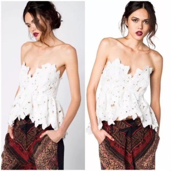 Stone Cold Fox Tops - White Stone Cold Fox floral strapless top